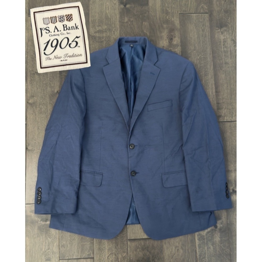 Jos A Bank Men Size 42S Tailored Fit Blue Suit Jacket Blazer Wool/Cotton Stretch